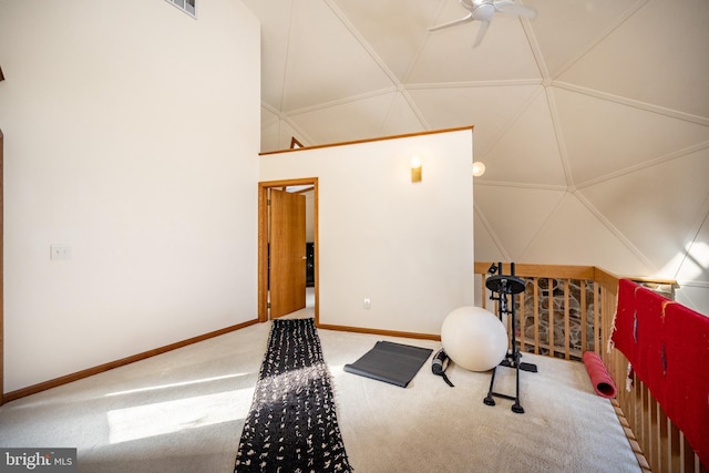 621 Paradise Hts, Oakland, MD 21550 - interior space featuring carpet flooring, ceiling fan, lofted ceiling, and baseboards