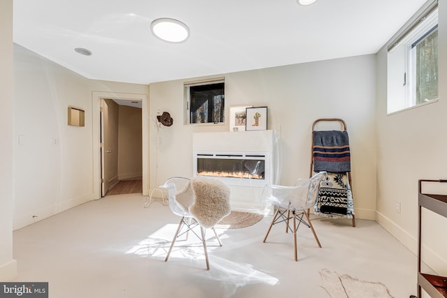 living area featuring light colored carpet