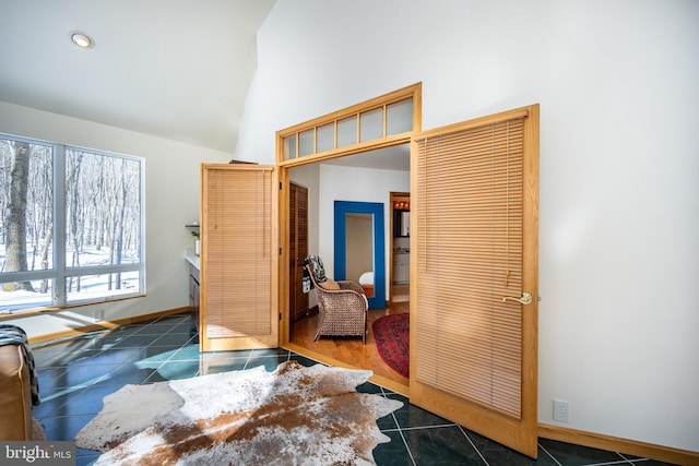 621 Paradise Hts, Oakland, MD 21550 - interior space featuring baseboards, high vaulted ceiling, and a closet
