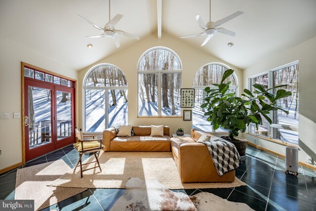 621 Paradise Hts, Oakland, MD 21550 - interior space featuring a ceiling fan and vaulted ceiling with beams