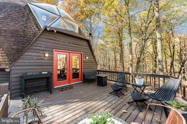 wooden deck with french doors