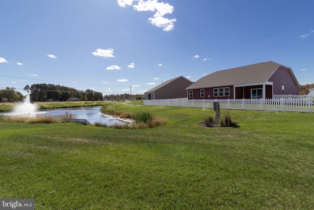 view of yard with a water view