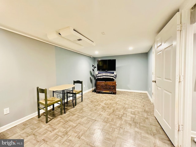 living area with light parquet floors