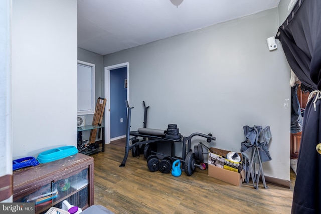 miscellaneous room with dark wood-type flooring