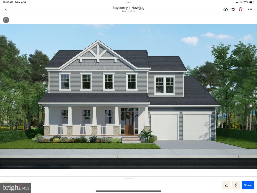 23499 Myrtle Point Rd, California, MD 20619 - view of front of house featuring a porch, an attached garage, driveway, and a front lawn
