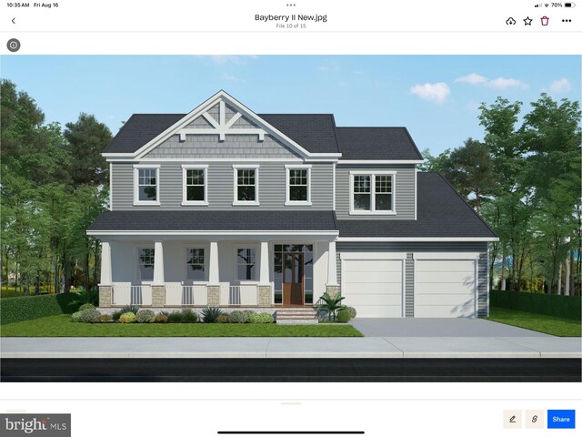 23499 Myrtle Point Rd, California, MD 20619 - view of front of house featuring a porch, an attached garage, driveway, and a front lawn