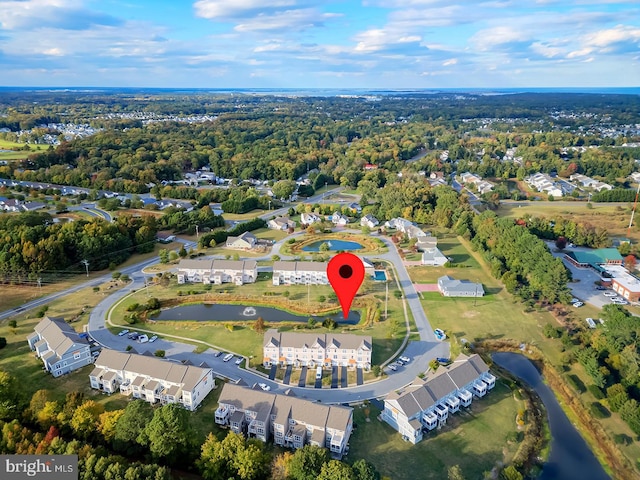 drone / aerial view featuring a water view