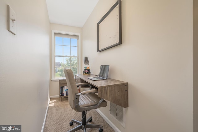 office area with light colored carpet