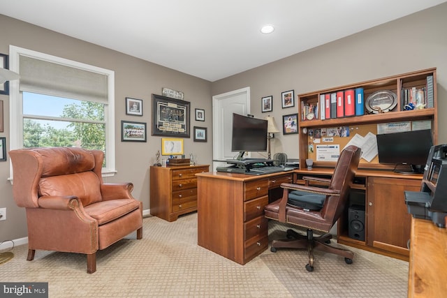 view of carpeted home office