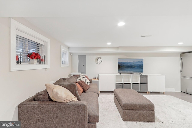 living room featuring electric panel