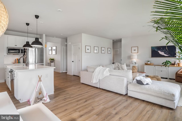 living room featuring light wood-type flooring