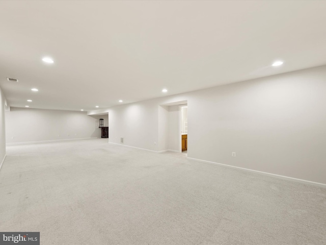 basement with light carpet