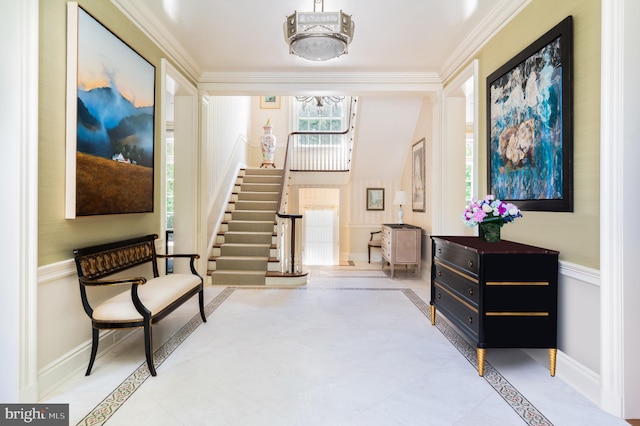 foyer with ornamental molding