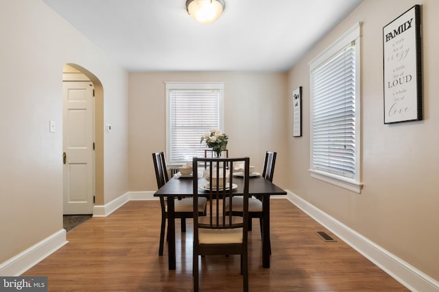 dining area with hardwood / wood-style floors