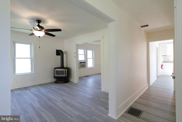 hallway with cooling unit and wood-type flooring