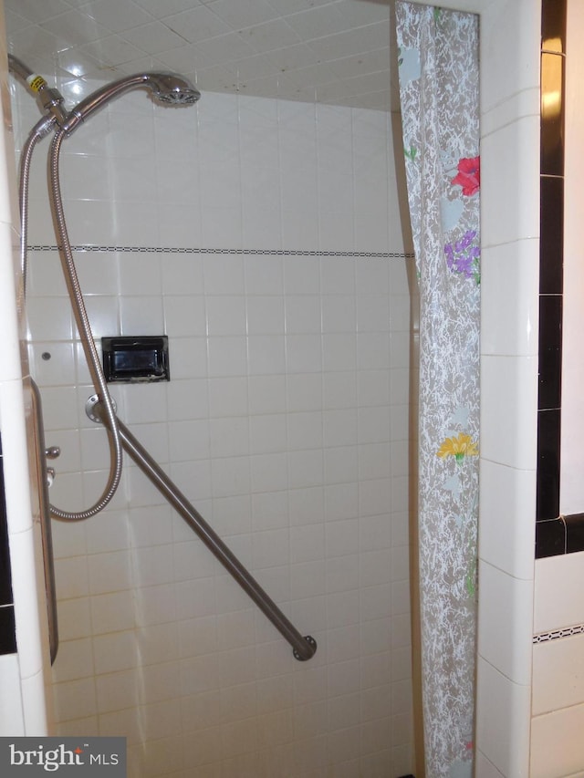 bathroom with a shower with shower curtain