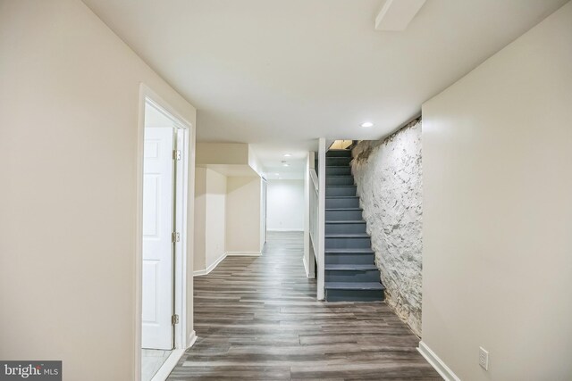 hall with dark hardwood / wood-style flooring