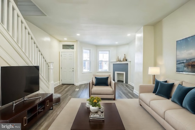 living room with wood-type flooring