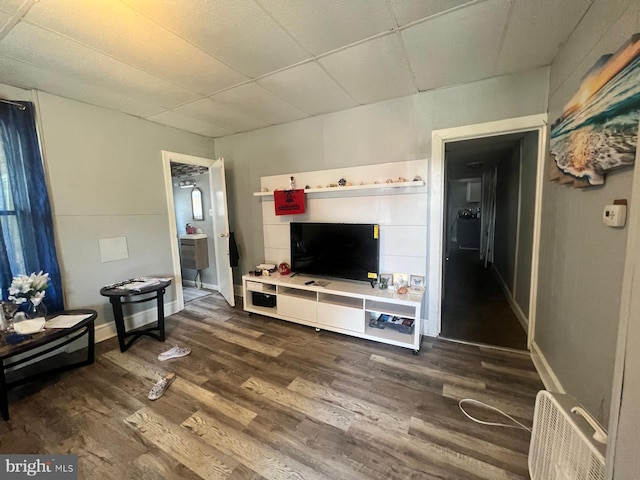 living room featuring dark wood-type flooring