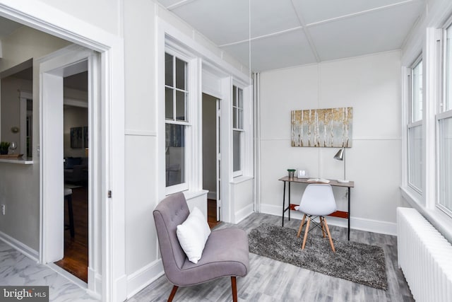 office with radiator and wood-type flooring