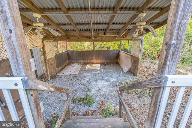 view of patio featuring ceiling fan