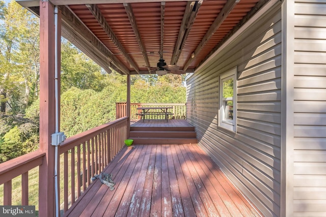 wooden terrace with ceiling fan