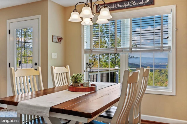 dining space with a notable chandelier