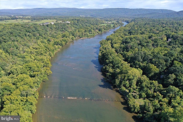 birds eye view of property featuring a water and mountain view