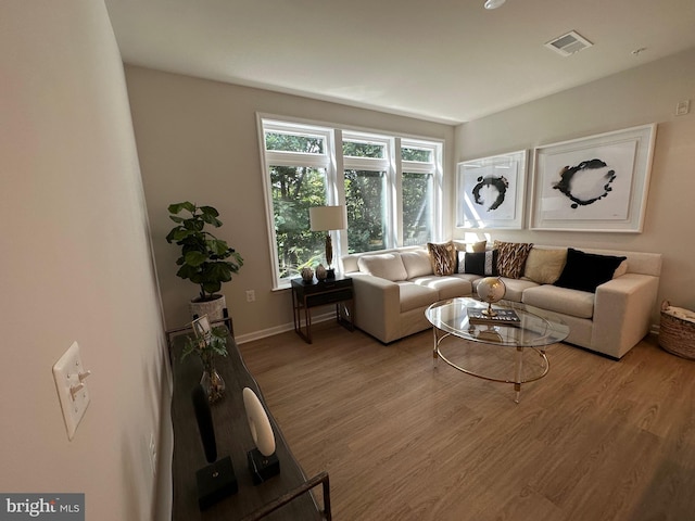 living room with light hardwood / wood-style flooring