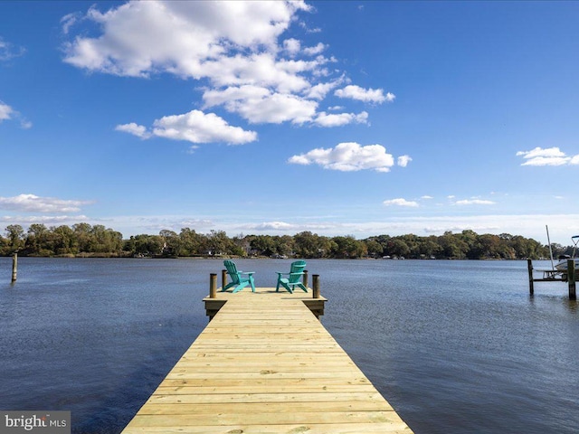 view of dock with a water view