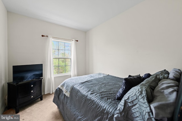 bedroom featuring light colored carpet