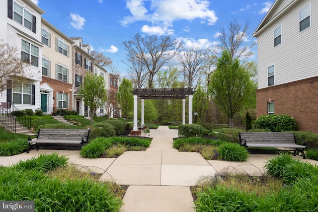 view of property's community with a pergola