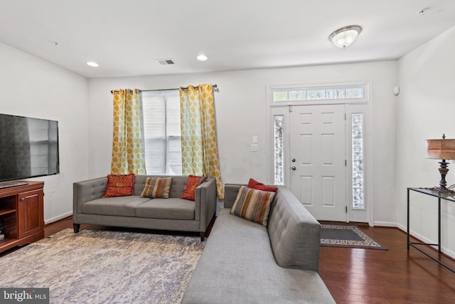 living room featuring dark hardwood / wood-style flooring