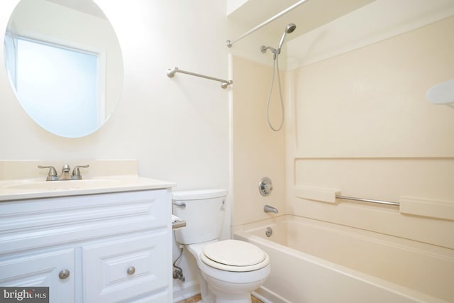 full bathroom with shower / bathing tub combination, vanity, and toilet