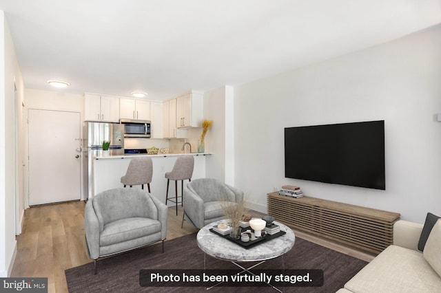 living room with light hardwood / wood-style floors