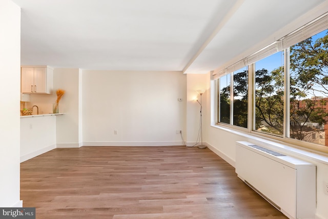 empty room featuring radiator, light hardwood / wood-style floors, and a wealth of natural light