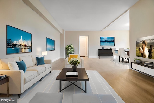 living room with light hardwood / wood-style floors