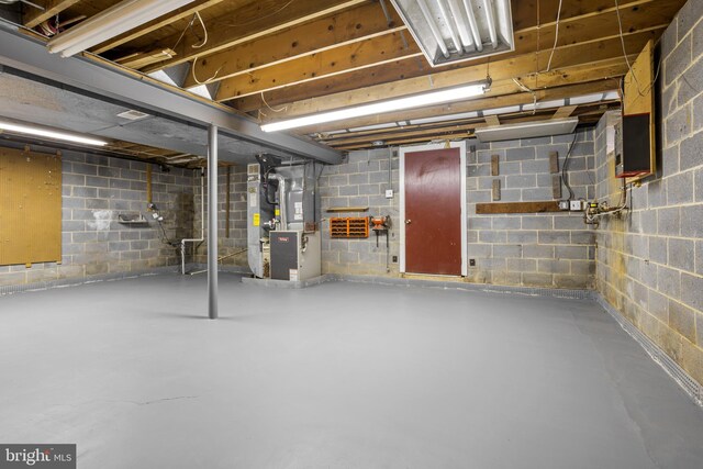 basement with heating unit