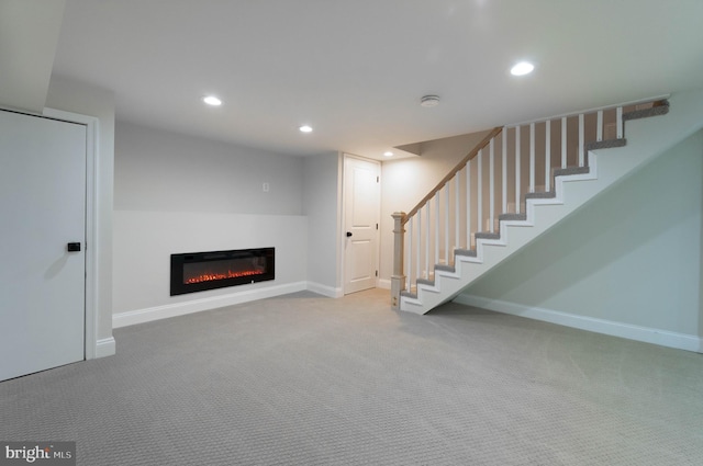 basement with light carpet