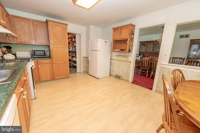 kitchen featuring light wood-type flooring, an inviting chandelier, and stainless steel appliances