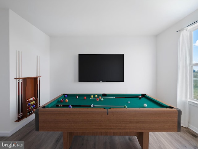 game room with pool table and wood-type flooring