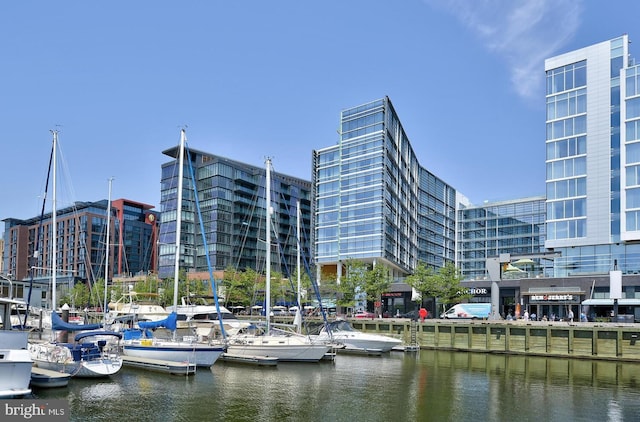 view of dock featuring a water view