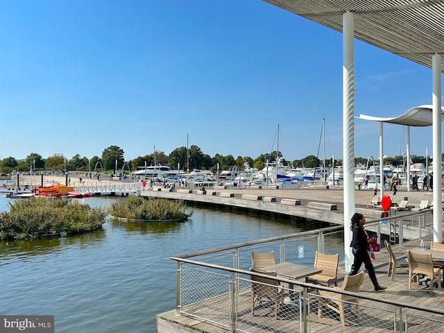 dock area featuring a water view