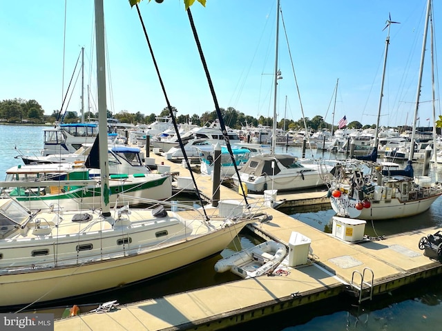 dock area featuring a water view