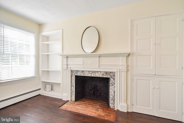 333 Carter Rd, Princeton, NJ 08540 - detailed view of baseboard heating, a high end fireplace, wood finished floors, and built in features