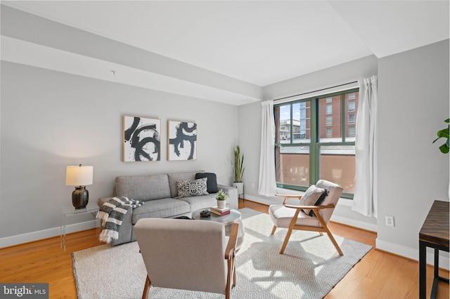 living room with wood-type flooring