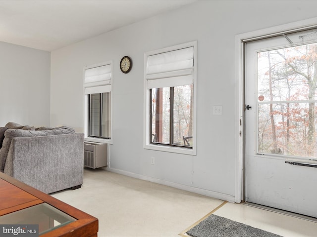 entrance foyer featuring carpet floors and plenty of natural light