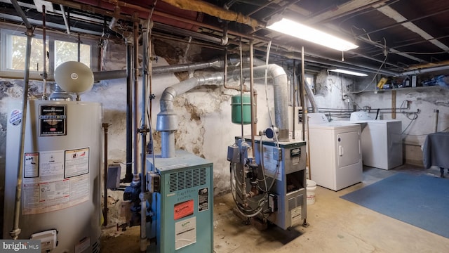 utility room with washer and clothes dryer and gas water heater