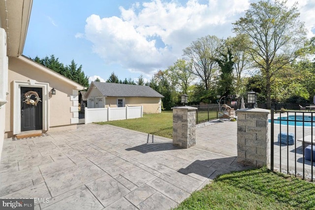 view of patio / terrace with a fenced in pool