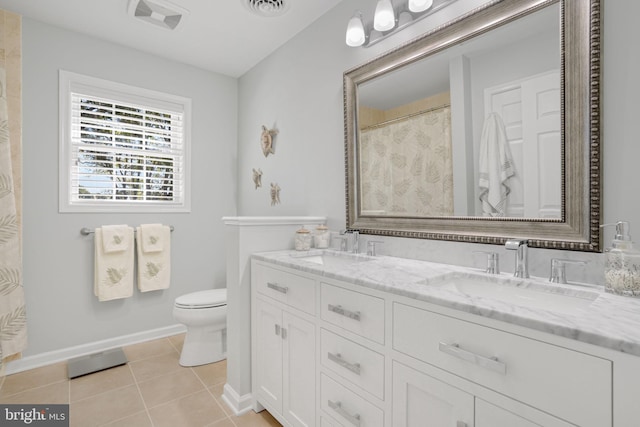 bathroom with tile patterned floors, vanity, and toilet